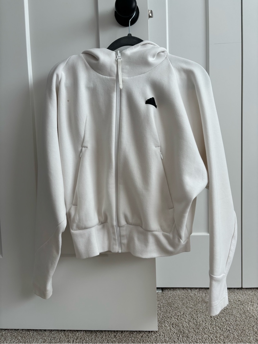 adidas White Full-Zip Hoodie Sweatshirt